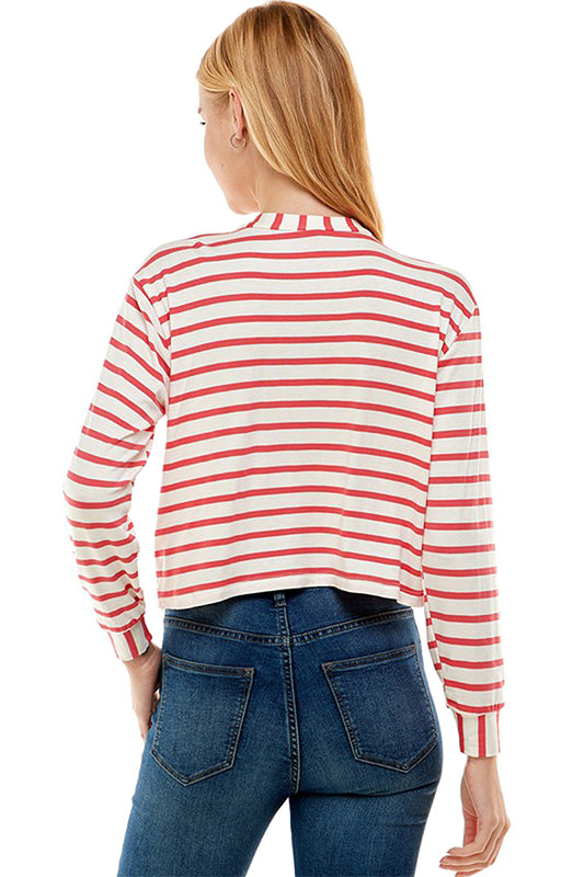 Crew Neck Long Sleeves Stripe Top