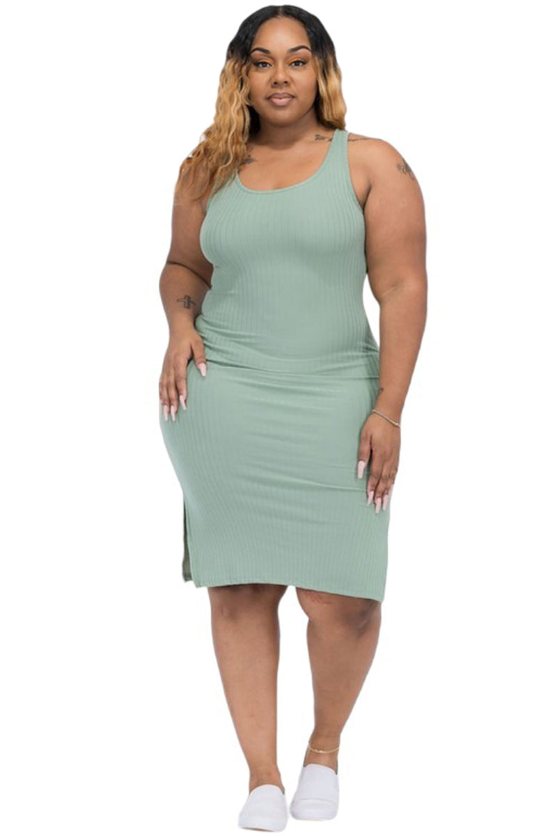 Sleeveless Ribbed Tank Midi Dress Plus Size