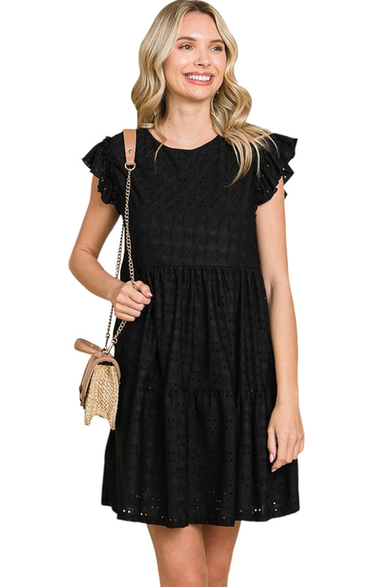 Babydoll Eyelet Mini Dress Black / Large Babydoll Eyelet Mini Dress Black / Large