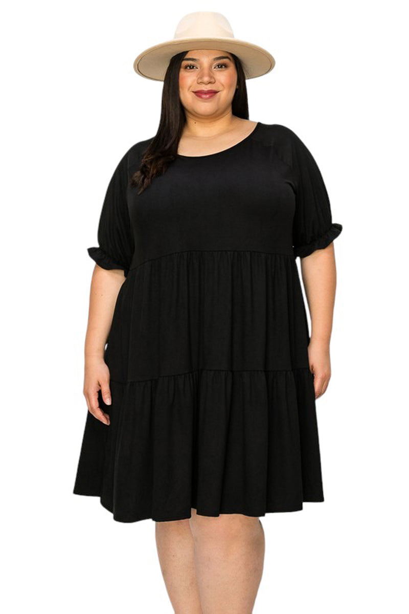 Shirred Sleeve Tiered Babydoll Dress Plus Size
