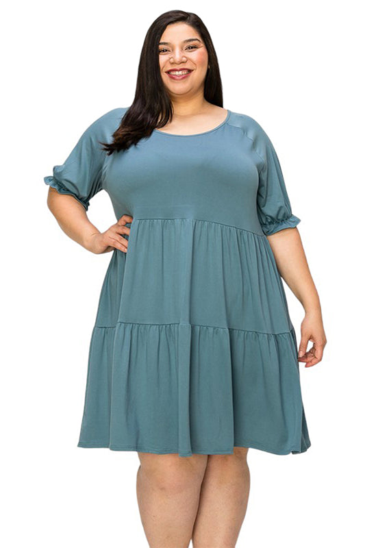Shirred Sleeve Tiered Babydoll Dress Plus Size