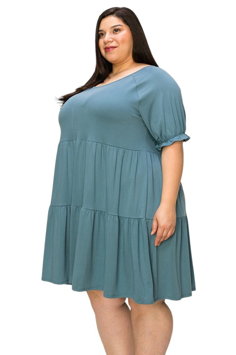 Shirred Sleeve Tiered Babydoll Dress Plus Size