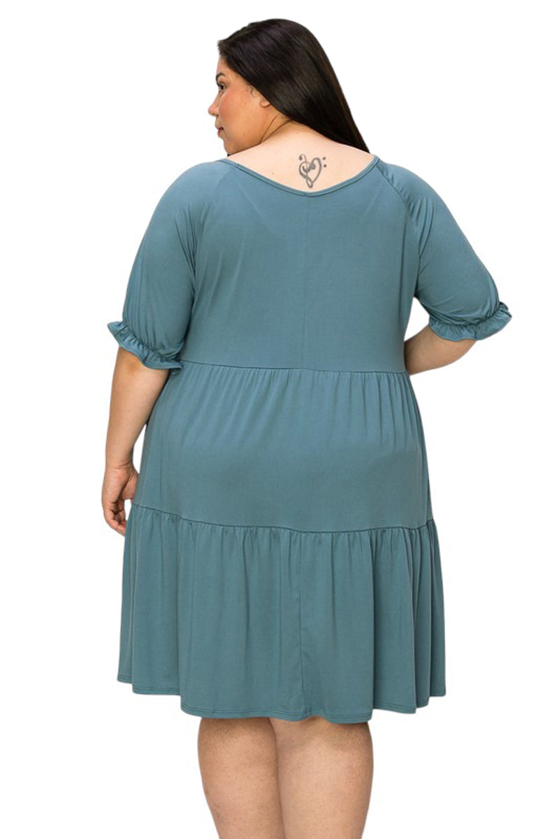 Shirred Sleeve Tiered Babydoll Dress Plus Size