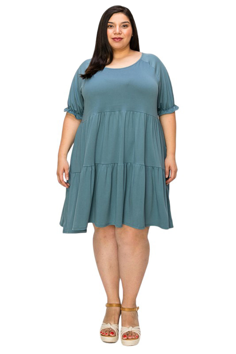 Shirred Sleeve Tiered Babydoll Dress Plus Size