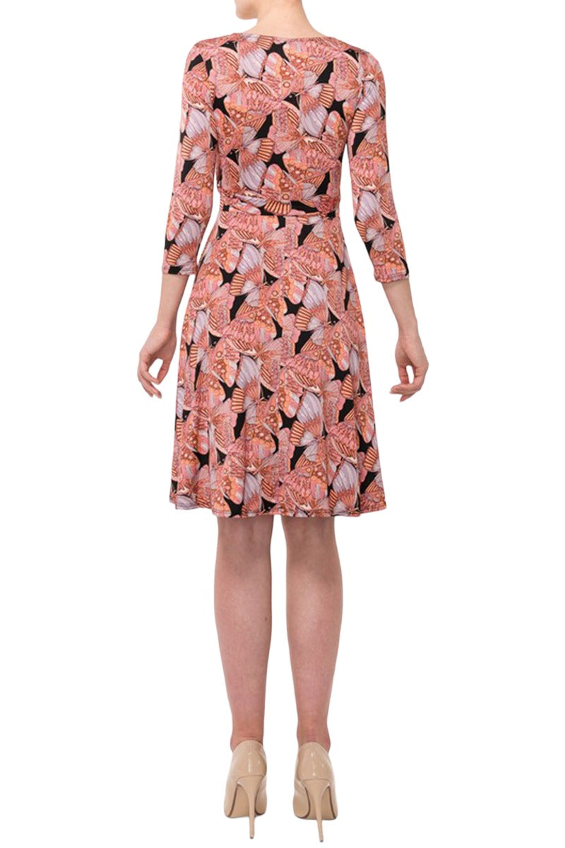 Three-Quarter Sleeve Wrap Dress with Tie