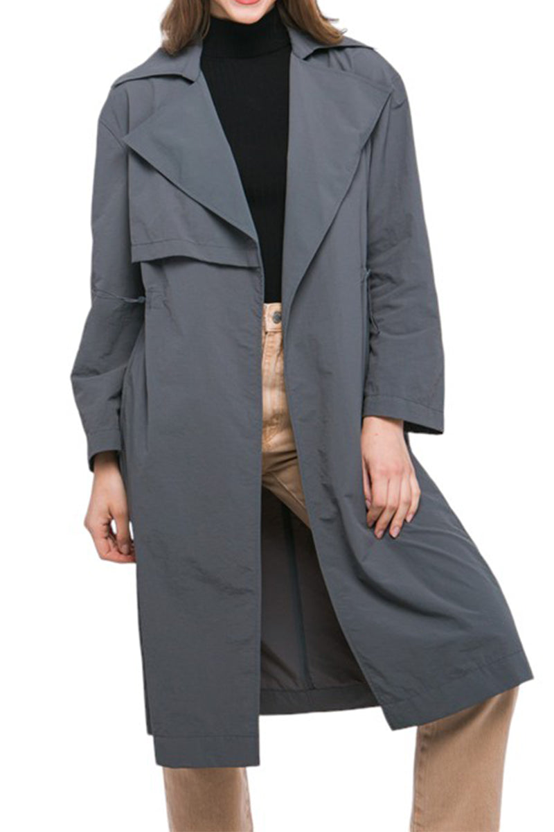 Lightweight Windbreaker Long Trench Coat Jacket with Toggle Detail Lapel
