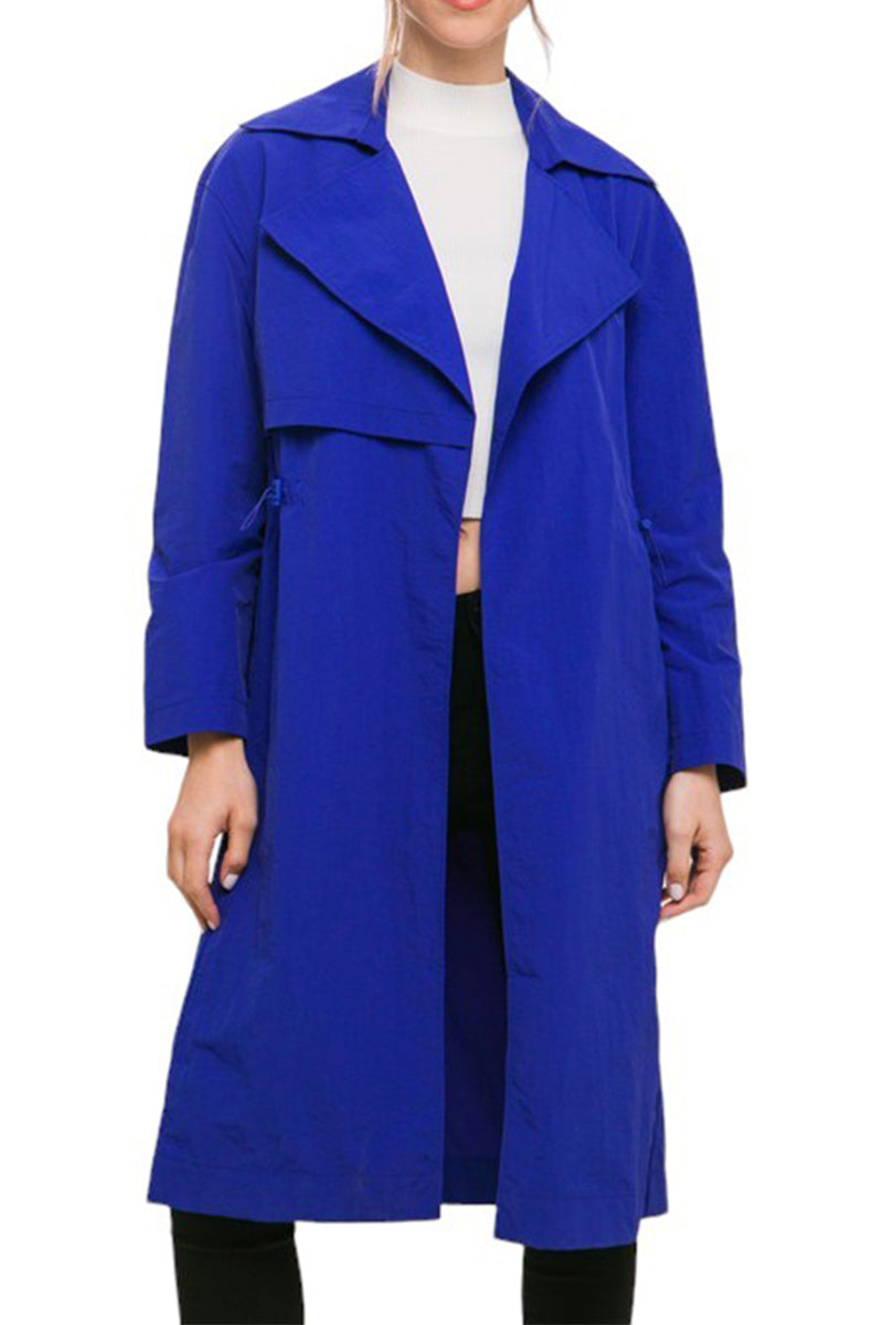 Lightweight Windbreaker Long Trench Coat Jacket with Toggle Detail Lapel