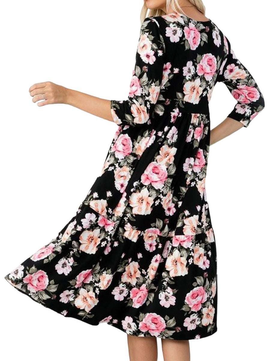 Floral Tiered Babydoll Midi Dress