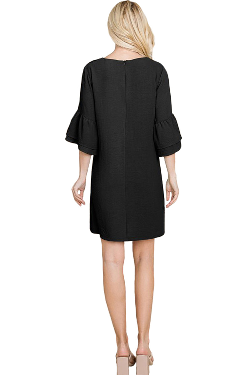 V-Neck Flounce Ruffle Sleeve Dress
