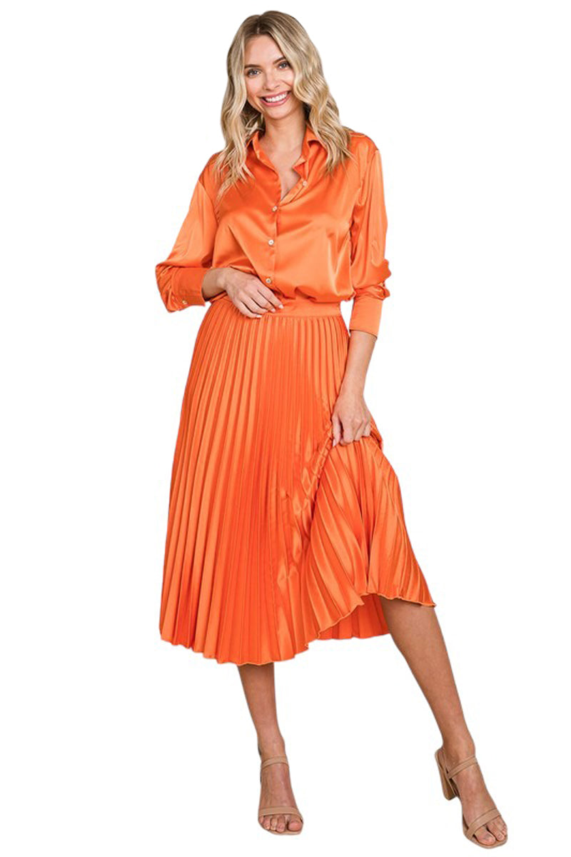 High Waist Pleated Silky Midi Skirt The Apparel Bar High Waist Pleated Silky Midi Skirt The Apparel Bar