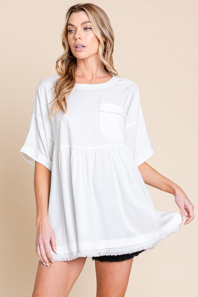 Mineral Wash Fringe Hem Oversized Top