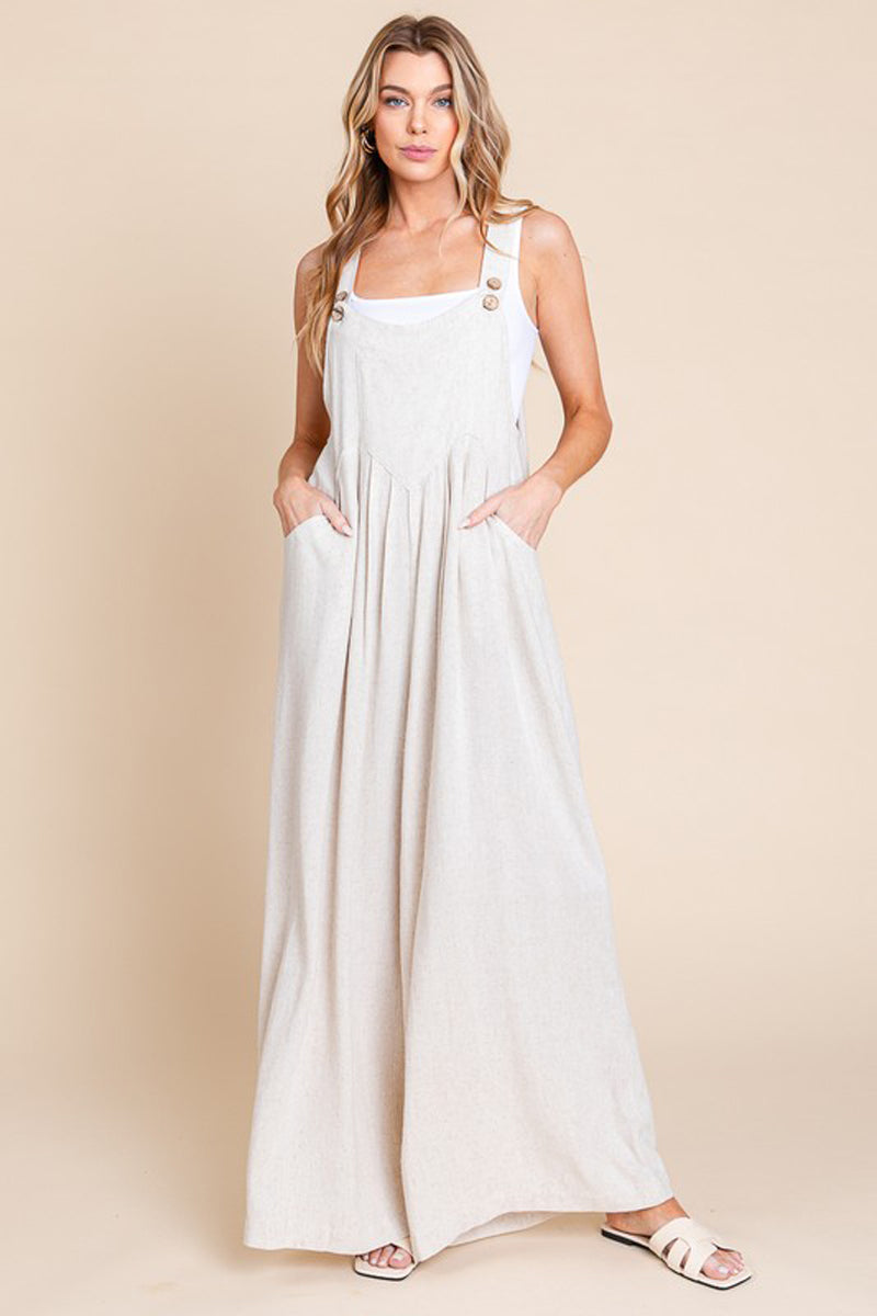 Wide Leg Washed Linen Overall Jumpsuit Red / Medium Wide Leg Washed Linen Overall Jumpsuit Red / Medium