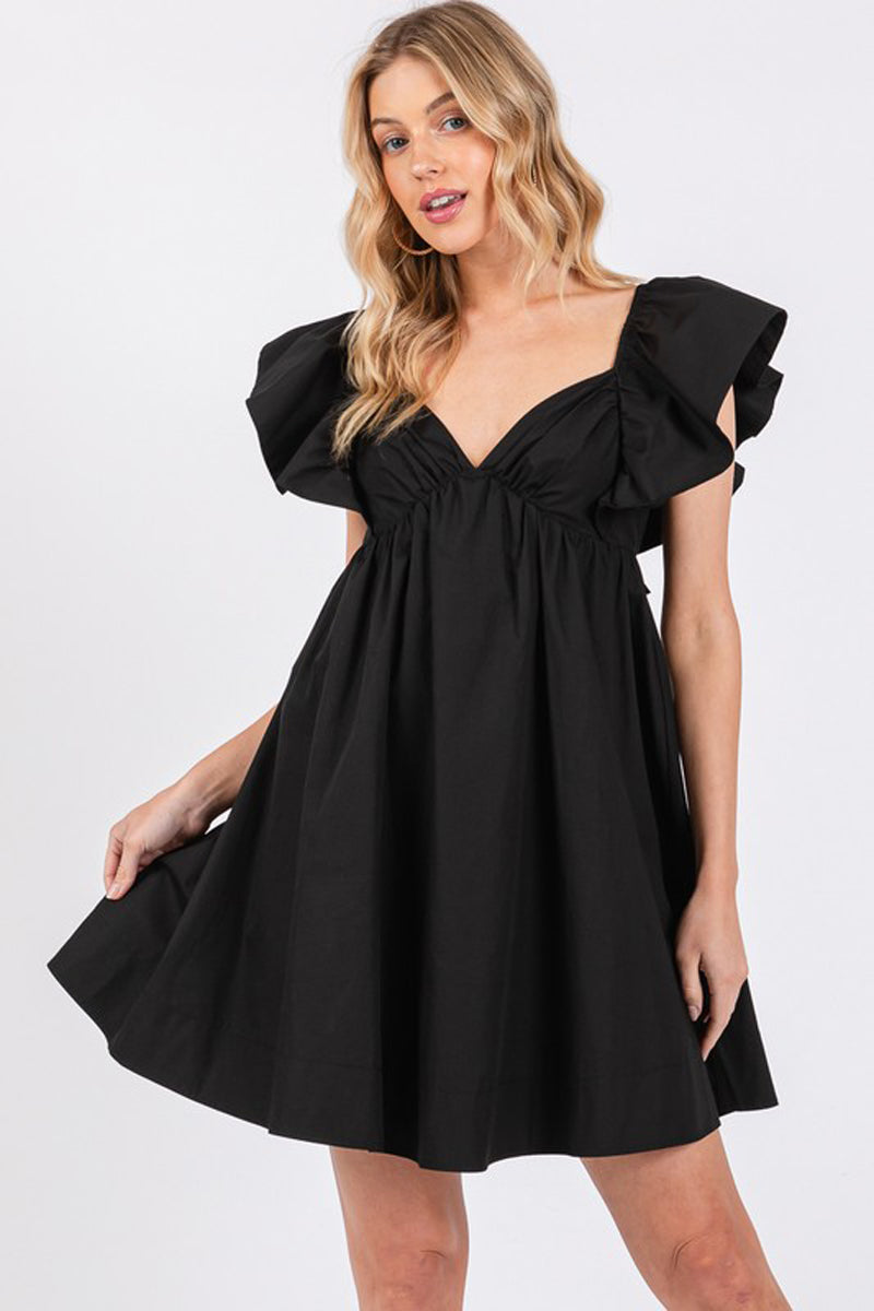 Poplin Ruffle Sleeve Tie Back Dress