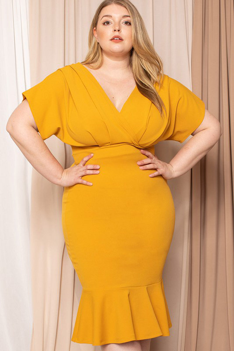 Cocktail Formal Bodycon Plus Dress Mermaid Hem Pleats