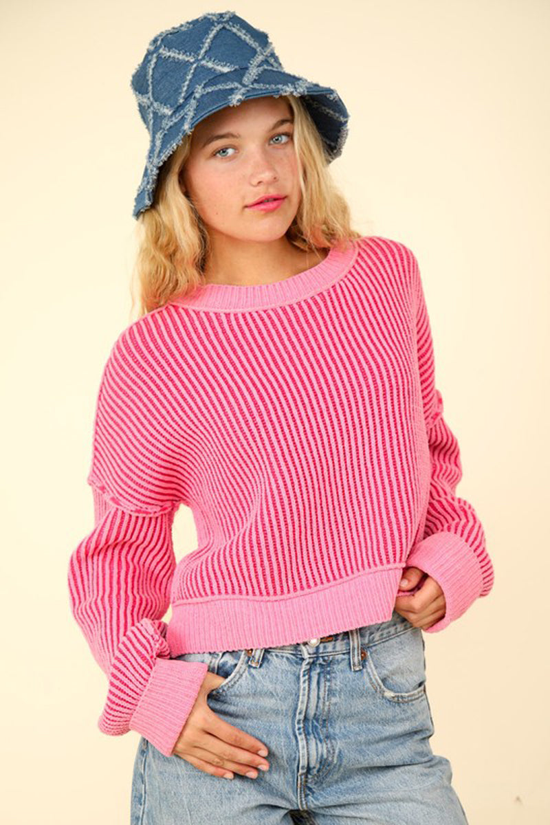 Two Tone Striped Casual Stripe Sweater Top