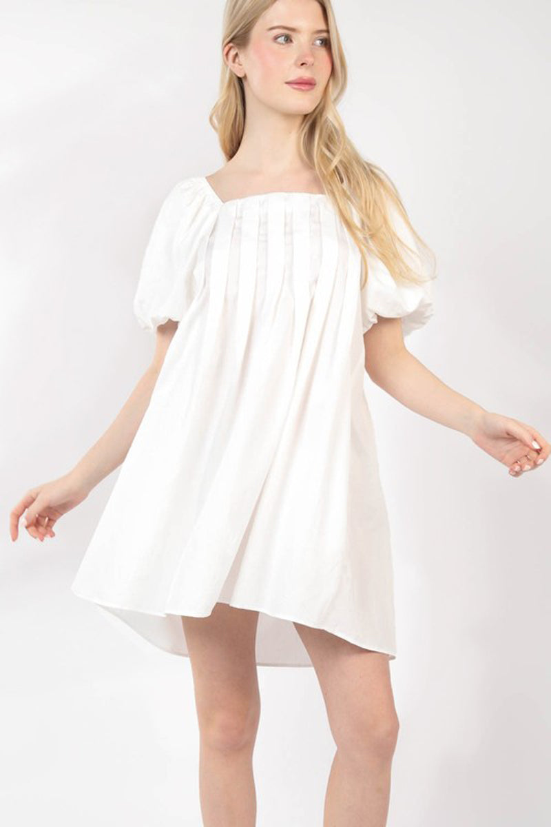 Puff Sleeve Pleated Mini Dress