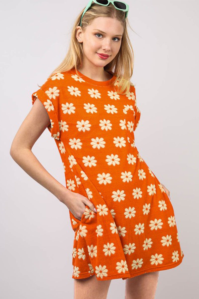 Floral French Terry Knit Mini Dress