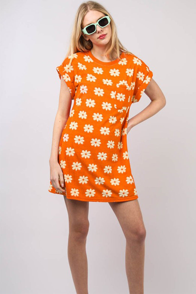 Floral French Terry Knit Mini Dress