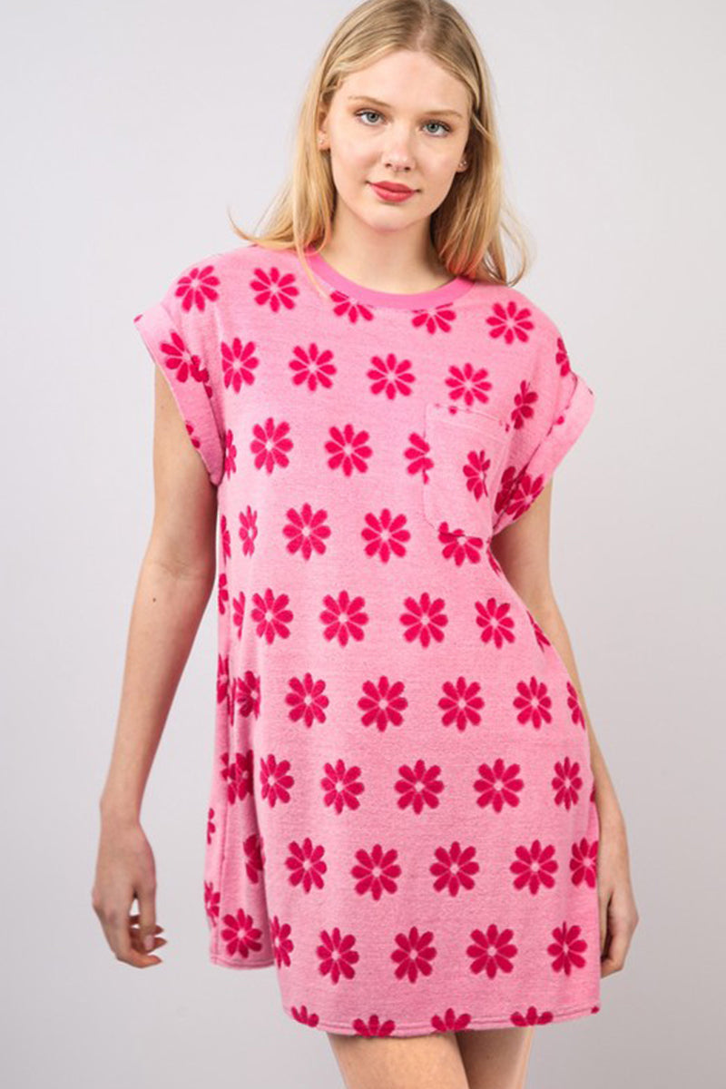Floral French Terry Knit Mini Dress