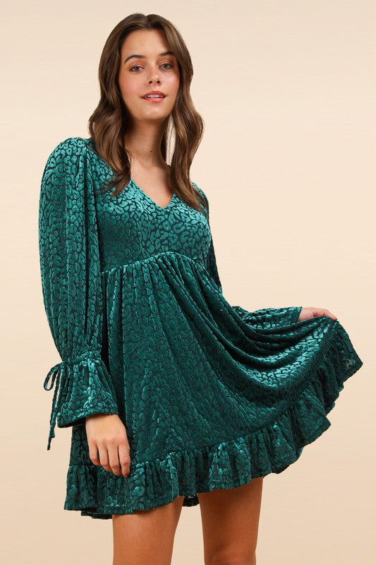 Leopard Velvet Ruffled Holiday Mini Dress