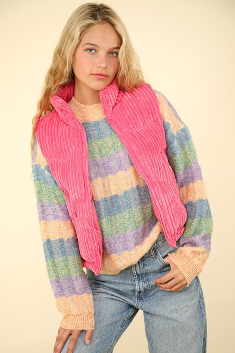 Zig-Zag Padded Corduroy Puffer Jacket