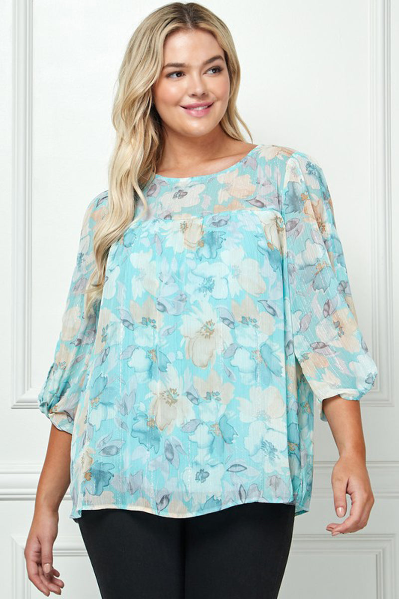 Sheer Floral Front and Back Yoke Blouse Plus
