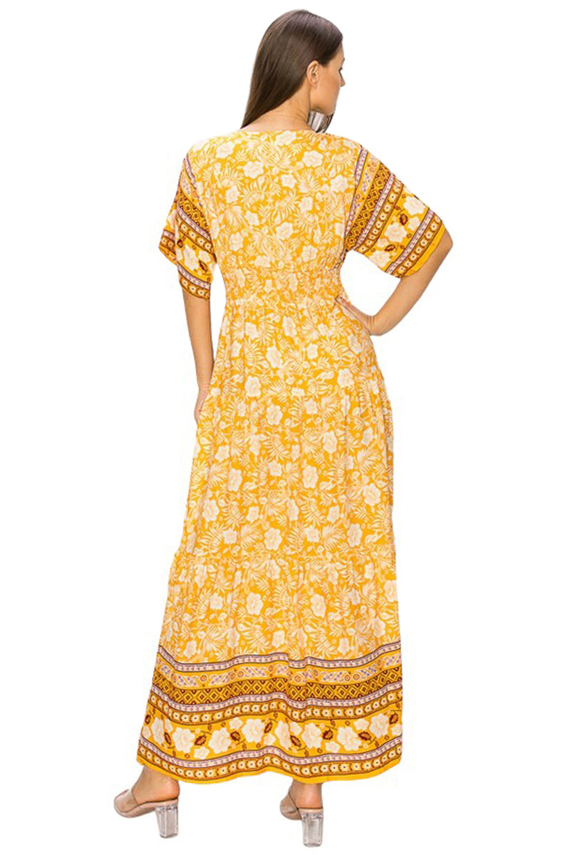 V-Neck Short Sleeve Floral Maxi Dress