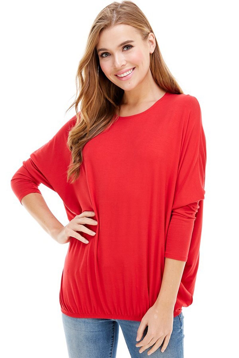 Dolman Sleeve Top with Elastic Hem