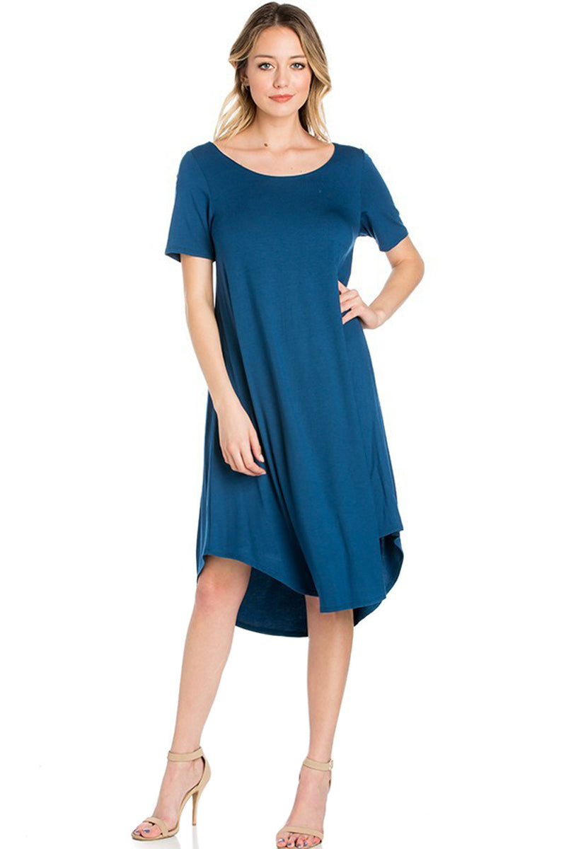 Round Hem Trapeze Midi Dress