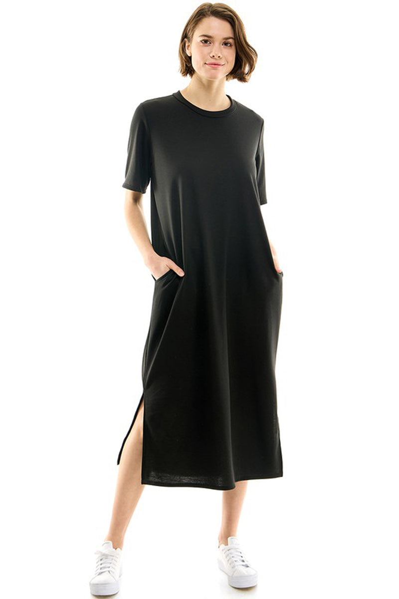 French Terry T-Shirt Dress with Slits Black / Small French Terry T-Shirt Dress with Slits Black / Small