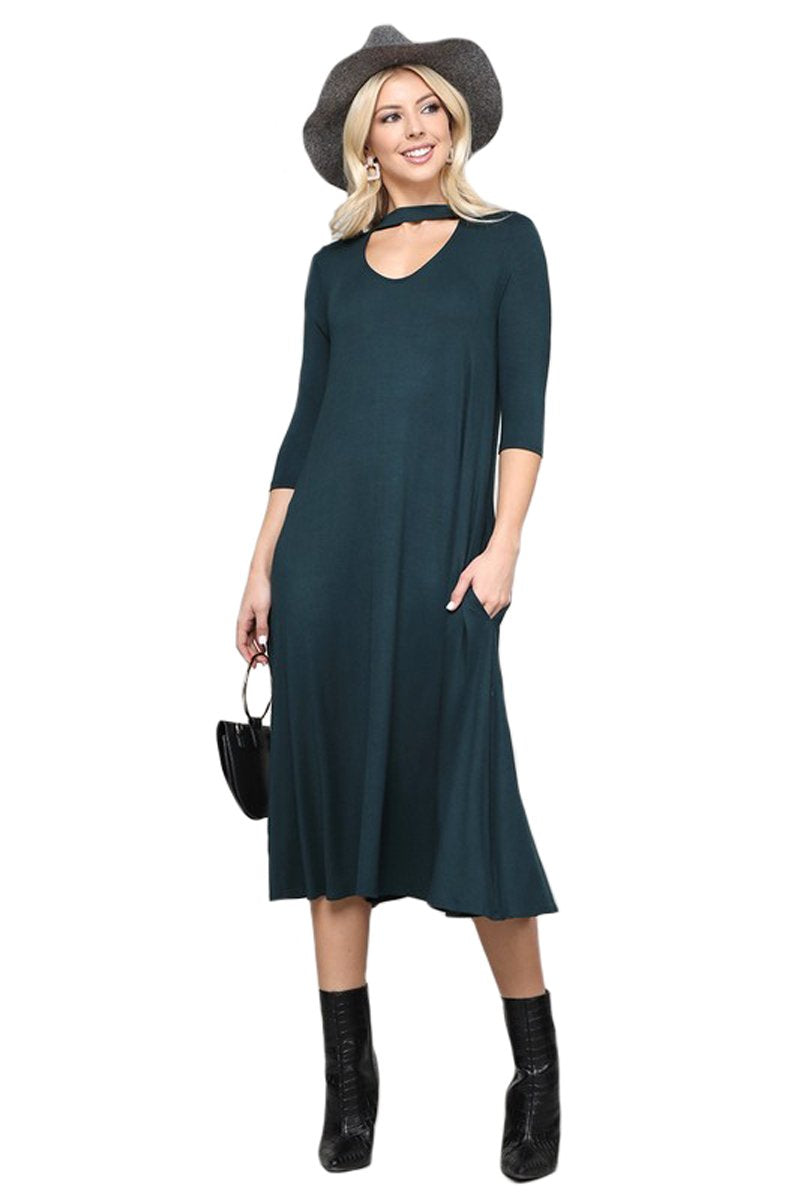 Keyhole Mock Neck Midi Dress