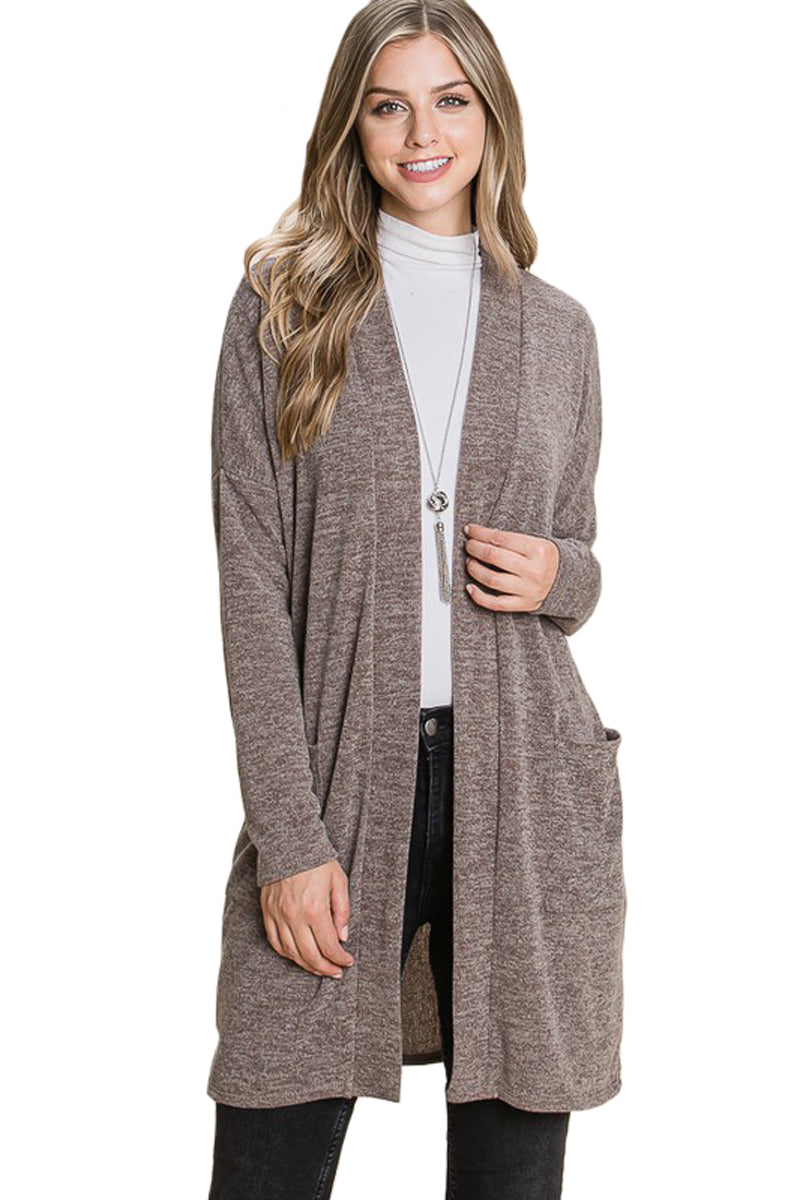 Open Font Cardigan with Patched Pockets