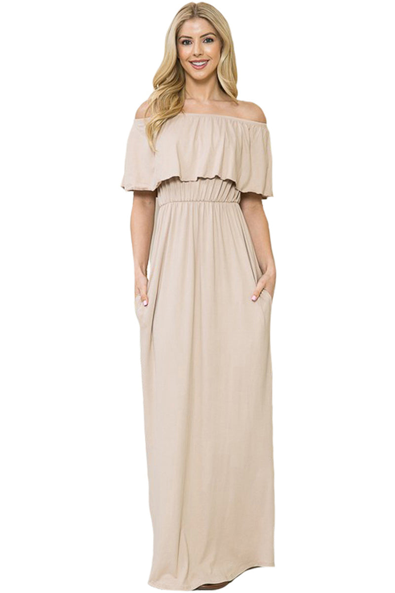Off the shoulder maxi dress with pockets deals