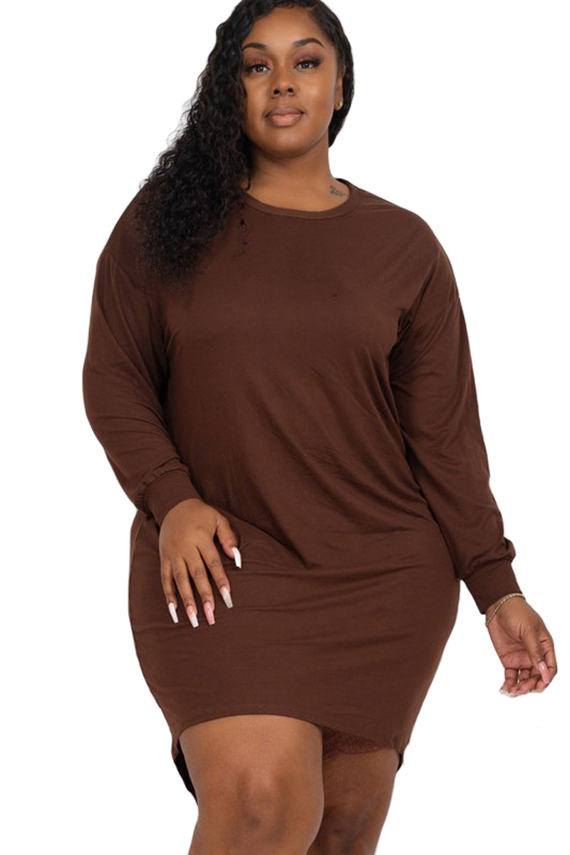 High-Low Mini Dress Plus Size Coffee / XX-Large High-Low Mini Dress Plus Size Coffee / XX-Large