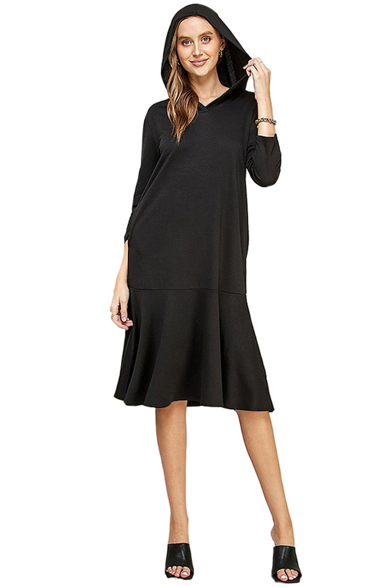 Hoodie Flare Ruffle Hem Midi Dress