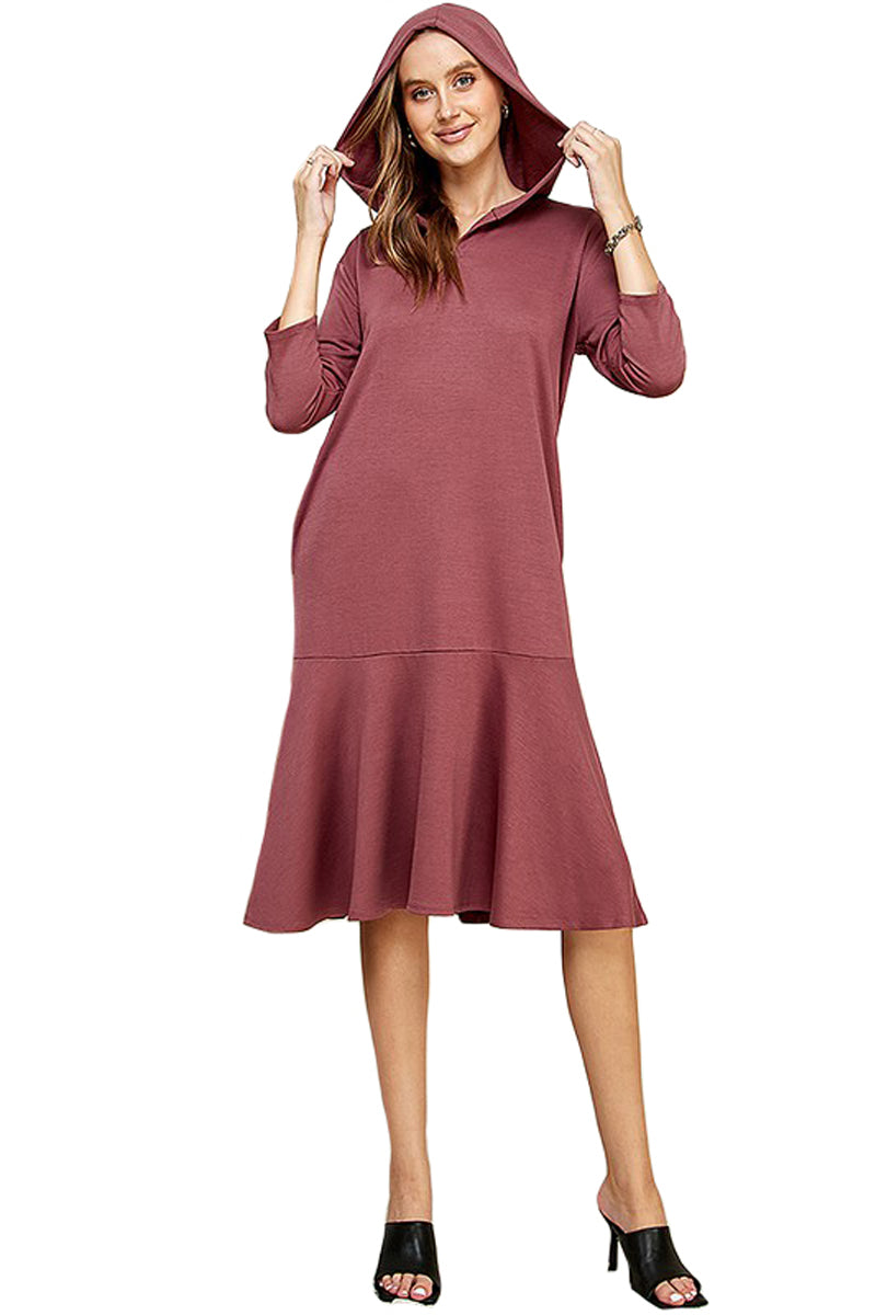Hoodie Flare Ruffle Hem Midi Dress
