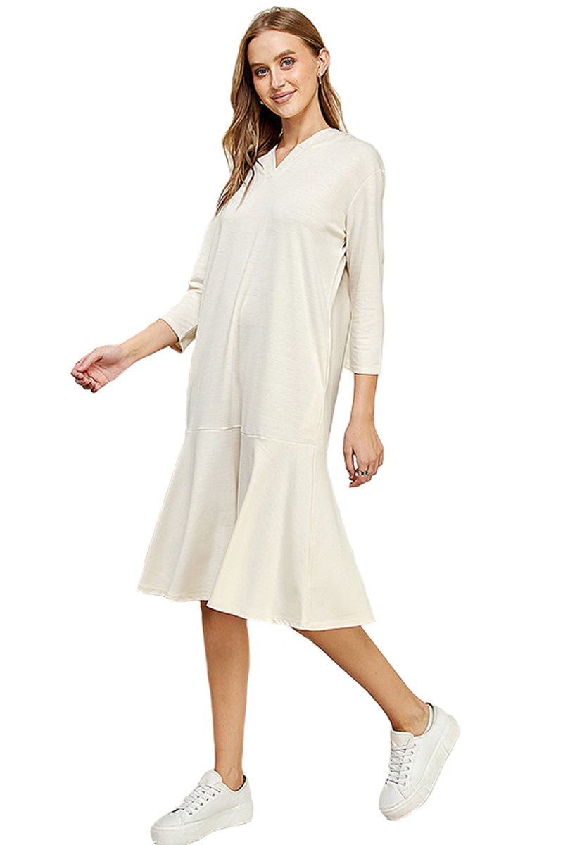 Hoodie Flare Ruffle Hem Midi Dress