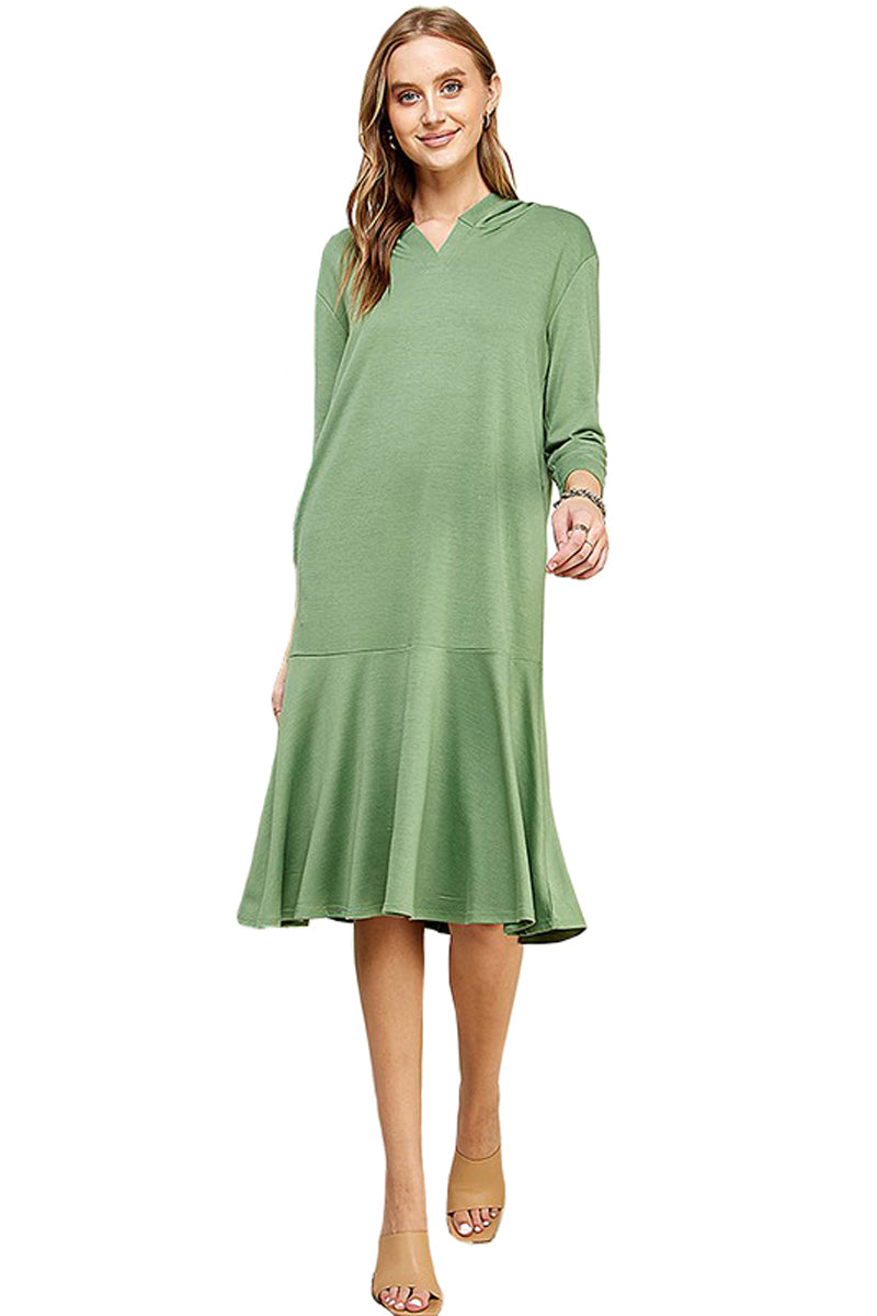 Hoodie Flare Ruffle Hem Midi Dress