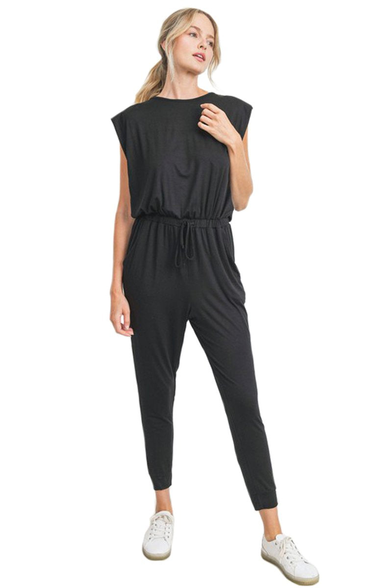 Padded Shoulder Sleeveless Jumpsuit