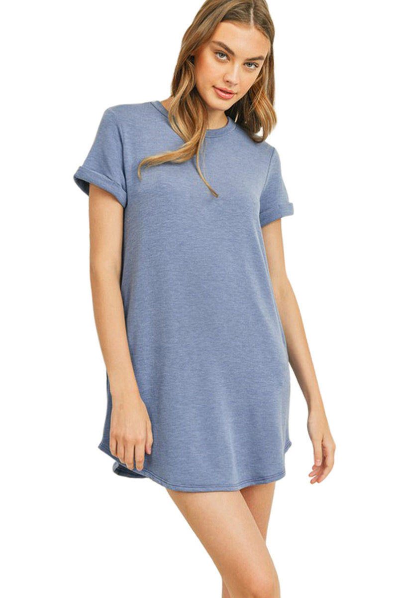 French Terry T-Shirt Dress with Pockets Fuchsia / Large French Terry T-Shirt Dress with Pockets Fuchsia / Large