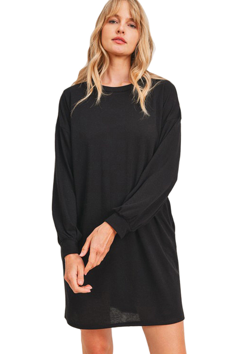 Balloon Sleeve French Terry Dress