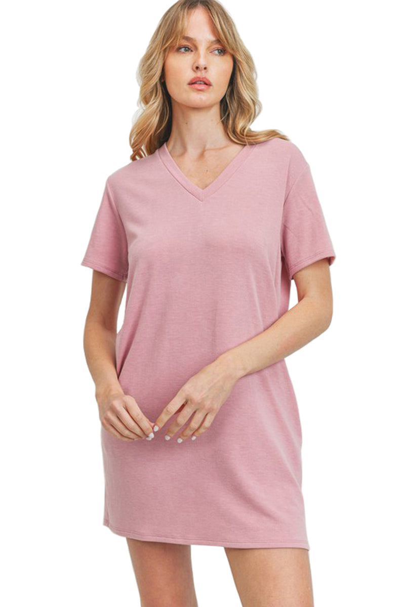 French Terry V-Neckline T-Shirt Dress