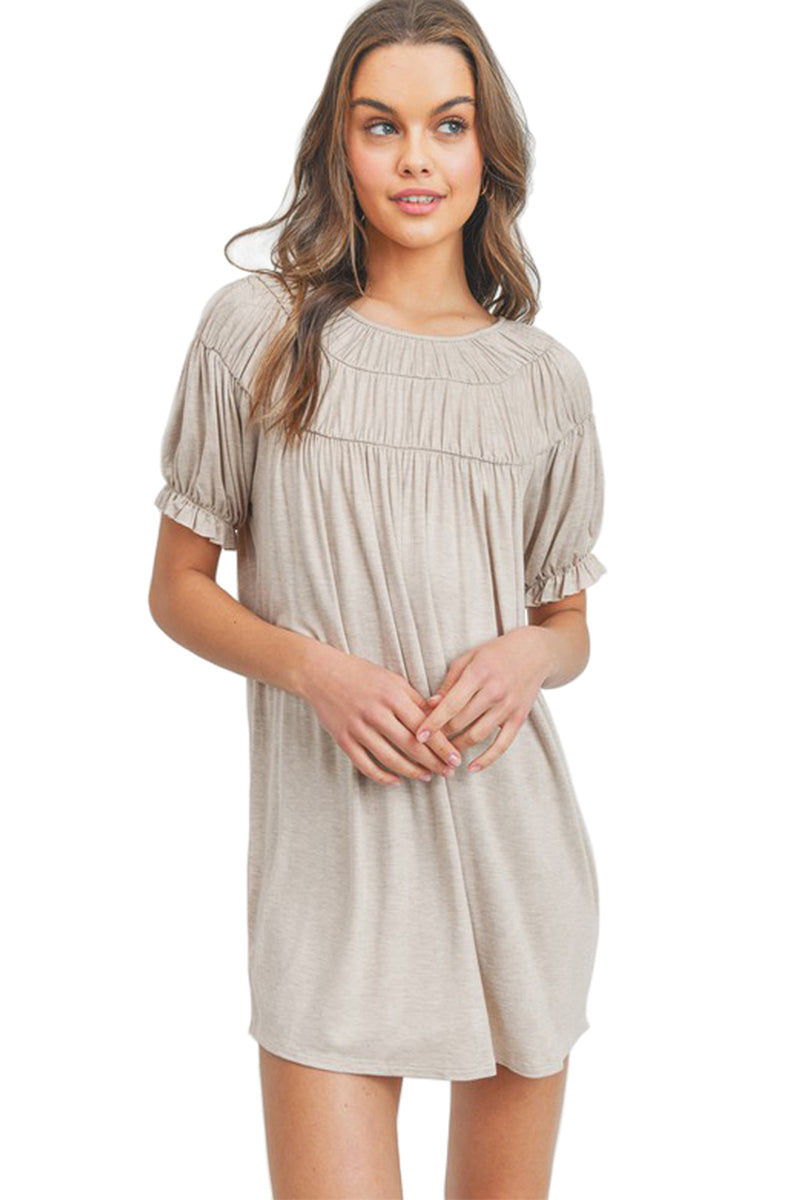 Yoke Detail Puff Sleeve Dress