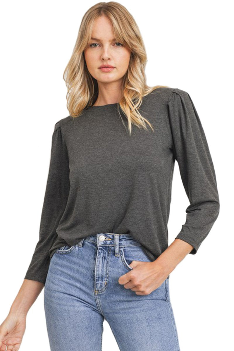 Shoulder Pad Pleated Sleeve Top
