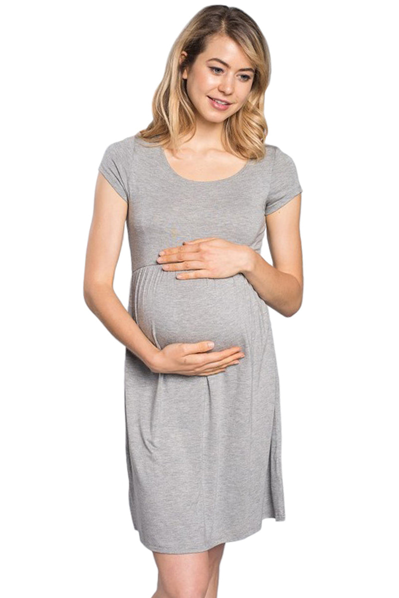 Solid Empire Waist Maternity Dress Heather Grey / Small Solid Empire Waist Maternity Dress Heather Grey / Small
