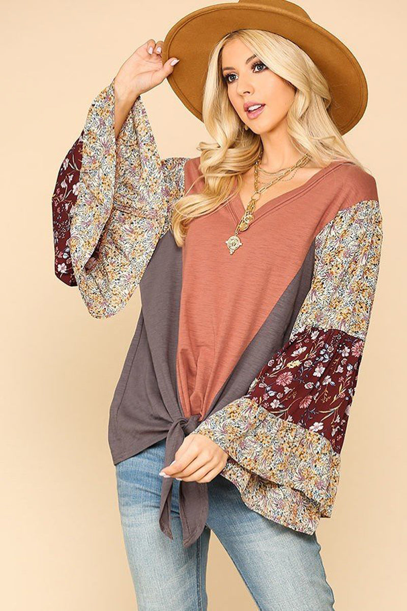 Floral Print Ruffle Sleeves Top