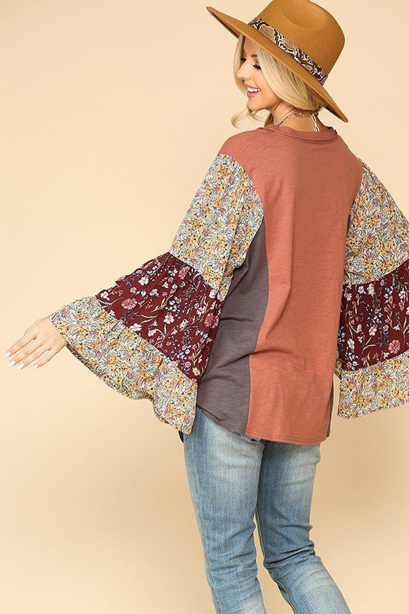 Floral Print Ruffle Sleeves Top