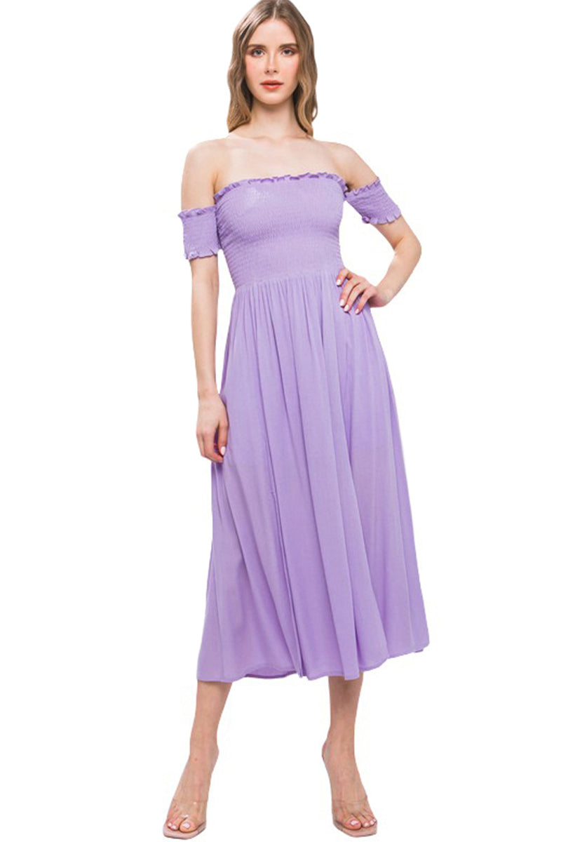 Smocked Off-Shoulder Midi Dress The Apparel Bar Smocked Off-Shoulder Midi Dress The Apparel Bar