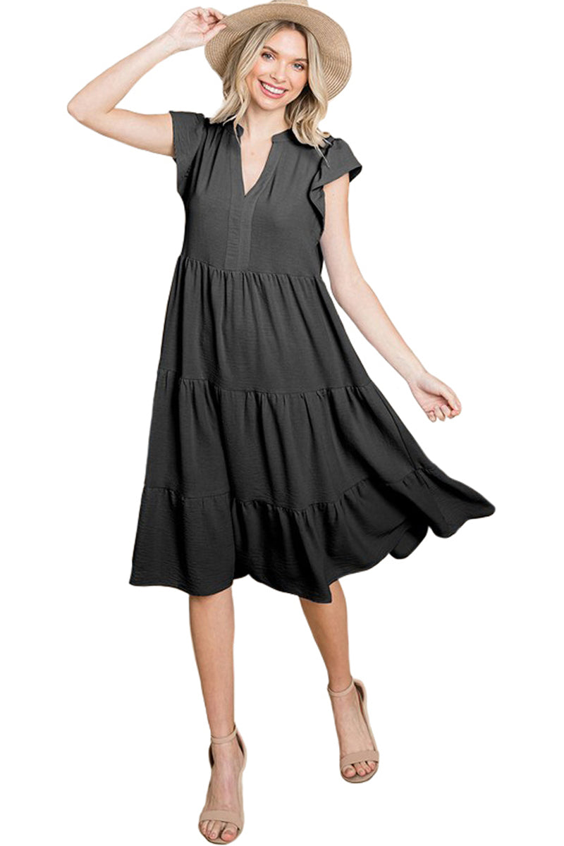 Ruffle Sleeve Tiered Midi Dress The Apparel Bar Ruffle Sleeve Tiered Midi Dress The Apparel Bar