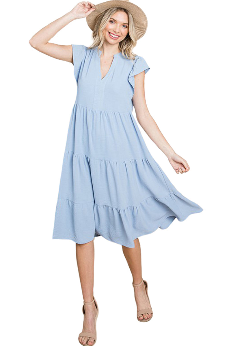 Ruffle Sleeve Tiered Midi Dress